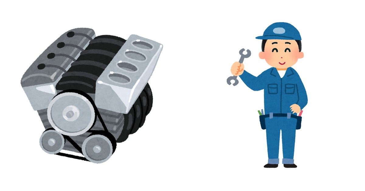 エンジン不調の症状からカーボン堆積を疑い点検する整備士のイラスト